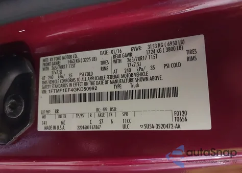 2016 Ford F-150 Xlt z USA, uszkodzony, nr VIN 1FTMF1EF4GKD50992